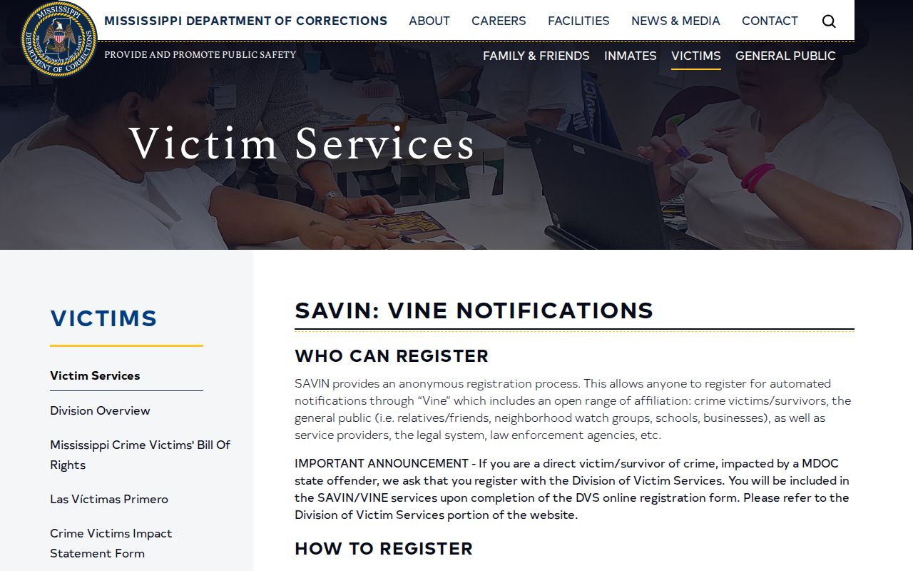 Sunflower County release and transfer notification guidance from Mississippi SAVIN