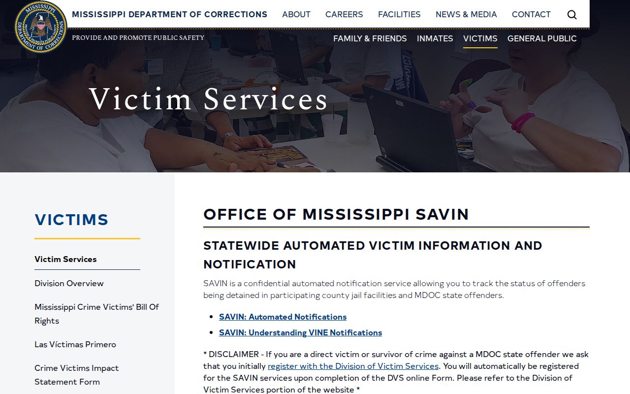 Sunflower County VINELink release alert information from Mississippi SAVIN